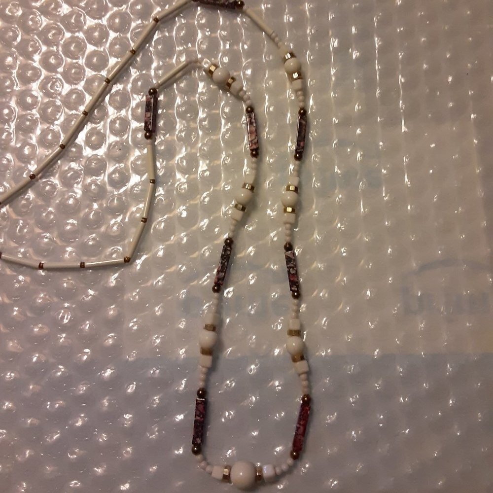 White and Mixed Colored Beaded Necklace